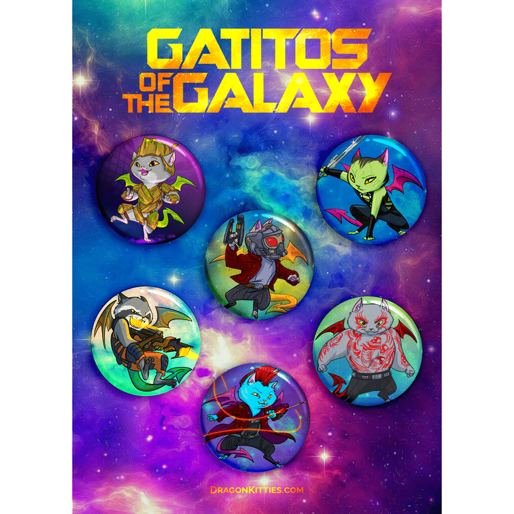 "Gatitos Of The Galaxy" Dragon Kitties 6-Button Pack