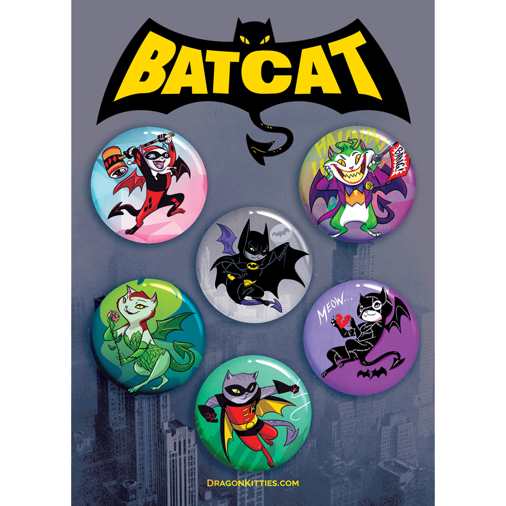 "BatCat" Dragon Kitties 6-Button Pack