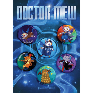 "Doctor MEW" Dragon Kitties 6-Button Pack