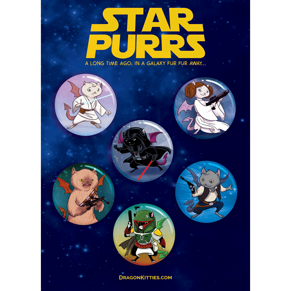 "Star Purrs" Dragon Kitties 6-Button Pack